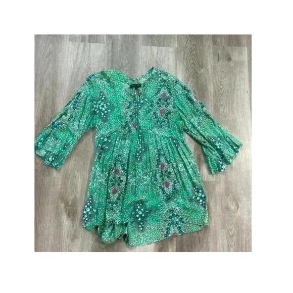 Rachel Zoe Women’s Top Green Floral Bell Ruffle Sleeve Blouse, Small, Colorful - Picture 1 of 7